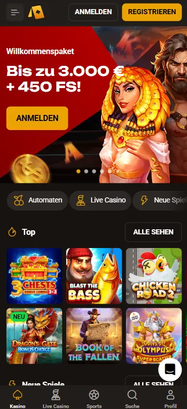 Slotlair Casino Mobile-Ansicht — 18.000+ Spiele und Krypto-Auszahlung