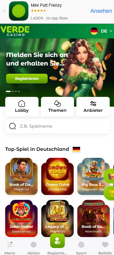 Verde Casino Mobile-Ansicht — neu 2026, Natur-Thema